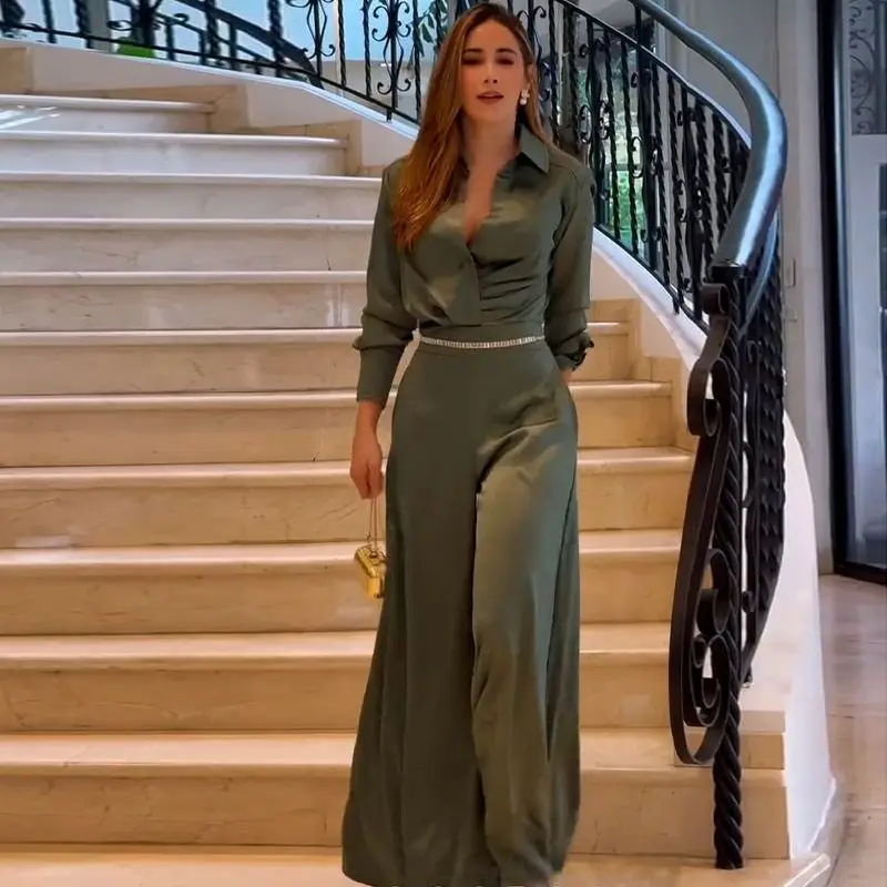 

Новинка 2025, модные плиссированные широкие брюки, комплект из двух предметов, женская одежда Ele Quali, зимний сезон, европейский Sle