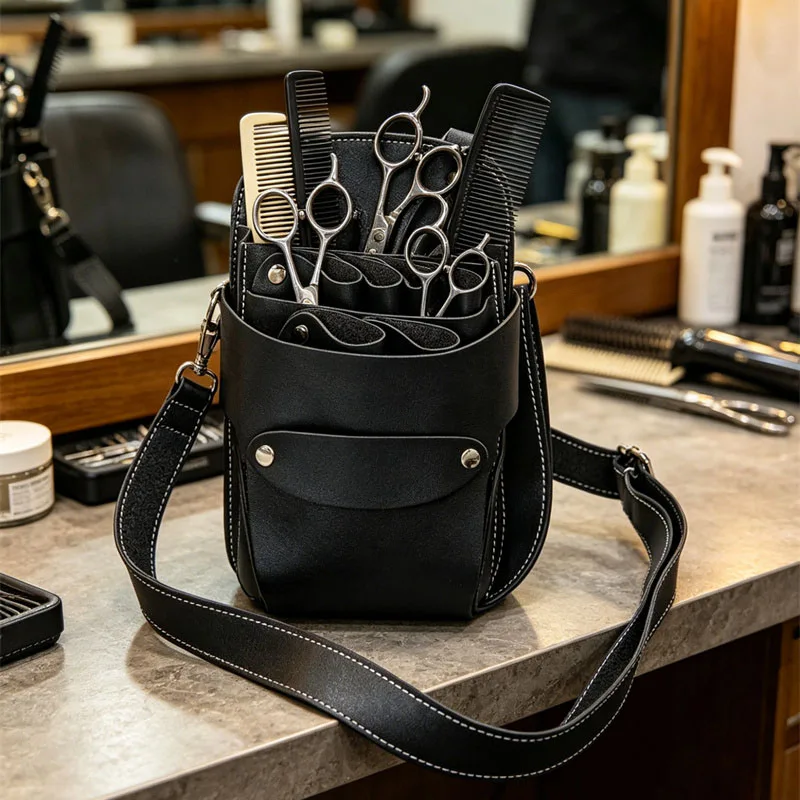 

7 Slots Scissor Waist Bag Multi-Pocket Hairdressing Tool Pouch PU Barber Scissors Holster Hair Tool Holder with Adjustable Strap