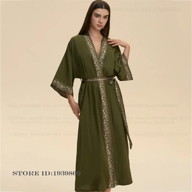 

Elegant Women Long Robge Nightgown Baroque Style Half Sleeve Kimono Bathrobe Gown Loose Silk Satin Home Dress Loungewear Pajama