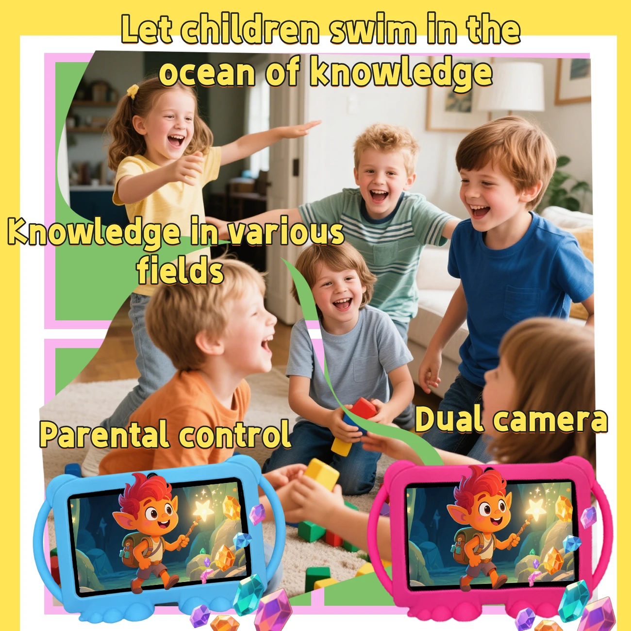 تابلت للأطفال 7.0 بوصة رباعي النواة كاميرا مزدوجة أندرويد تعلم ألعاب تعليمية أقراص هدايا للأطفال #3