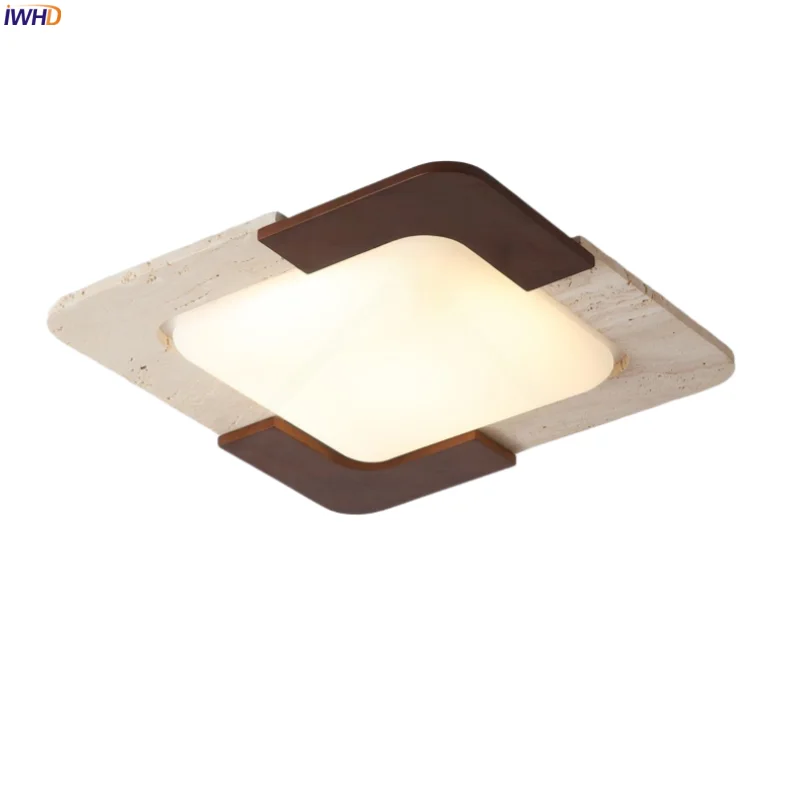

IWHD Japan Vintage LED Ceiling Lamps For Bedroom Loft Living room Yellow Travertine Interior Lighting Ceiling Lights Plafondlamp