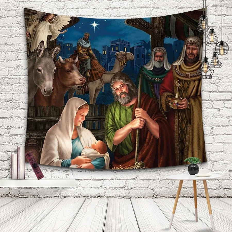 1PC Nativity Tapestries Wall Blanket Baby Jesus Printed Beach Towels Cover Wall Hanging Tapestry Home Decor Poster