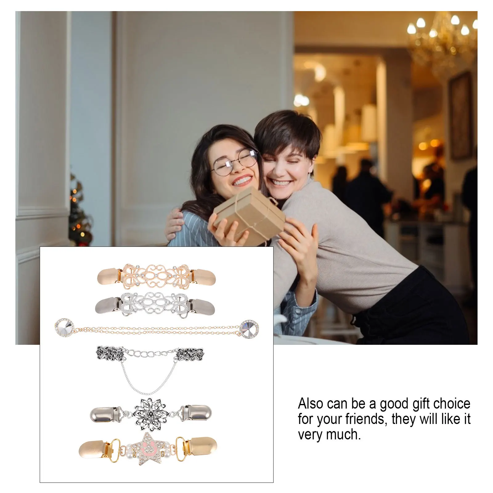 

6Pcs Sweater Clip Vintage Style Brooch Pin for Cardigan Shawl Collar Women Sweater Clasp Metal Brooch Lightweight Charming