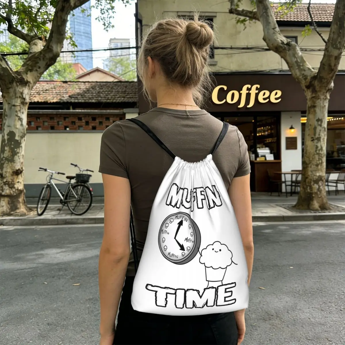 It Is Muffin Time (With Text) Backpacks Fashion Drawstring Bags Sports Bag Book Bags for Travel Students