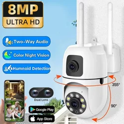 Telecamera IP WIFI da 8 MP Doppia lente Doppio schermo Zoom digitale 8X Smart Home Wireless Outdoor Auto Tracking Visione notturna CCTV Cam