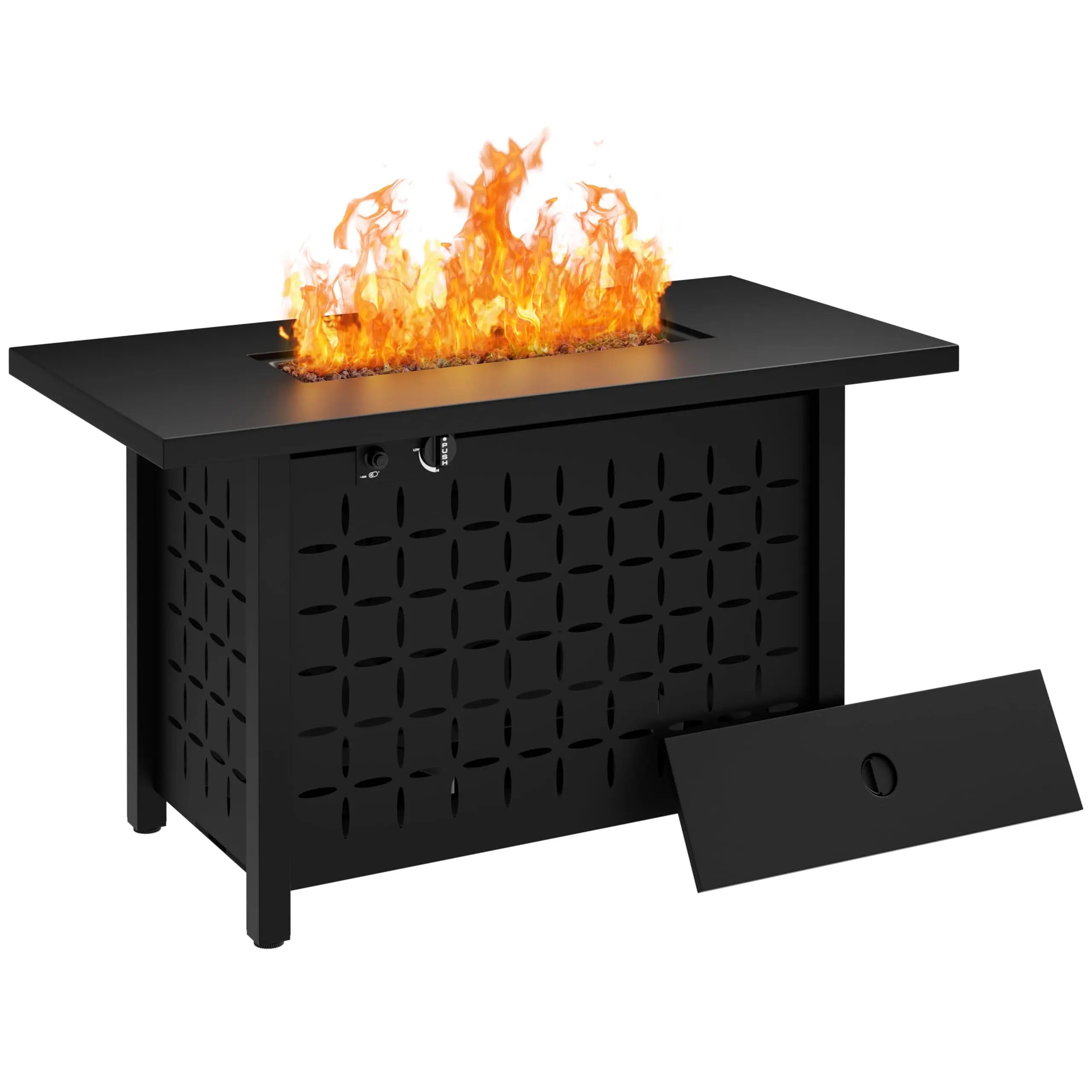 43in Propane Fire Pit Table, Outdoor Gas Fire Pit for Patio, 50,000 BTU with Lava Rocks, Waterproof Cover, and Lid