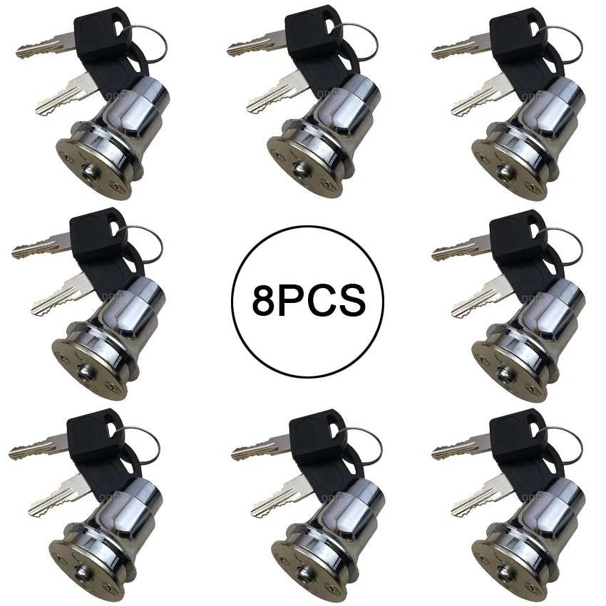 8PCS Zinc Alloy Glass Cabinet Locks Shopping Mall Jewelry Showcase Cabinet Door Locks Push Locks for 5~8mm Chromed (Keys Alike)