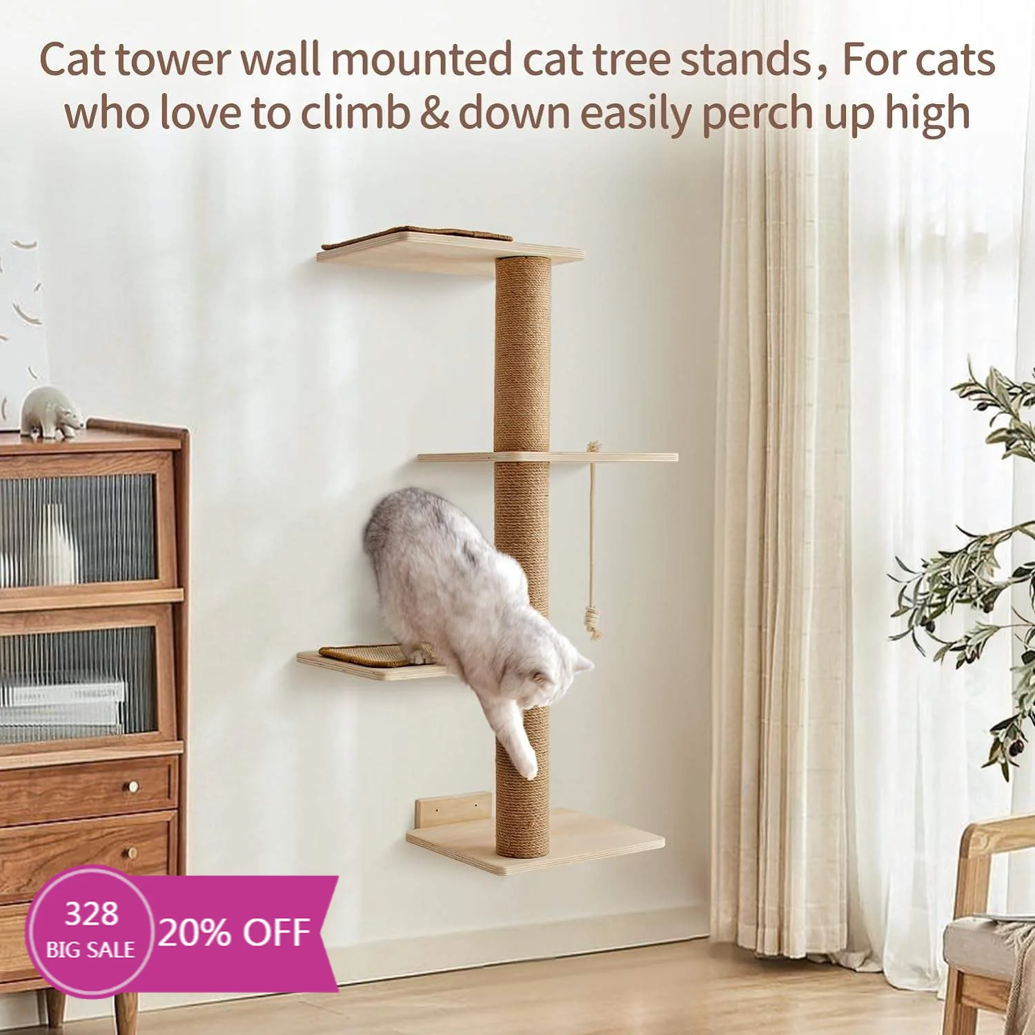Cat Villa Design Ceiling Mount Climbing System With Wall Stairs Space Saving Indoor Activity Tree