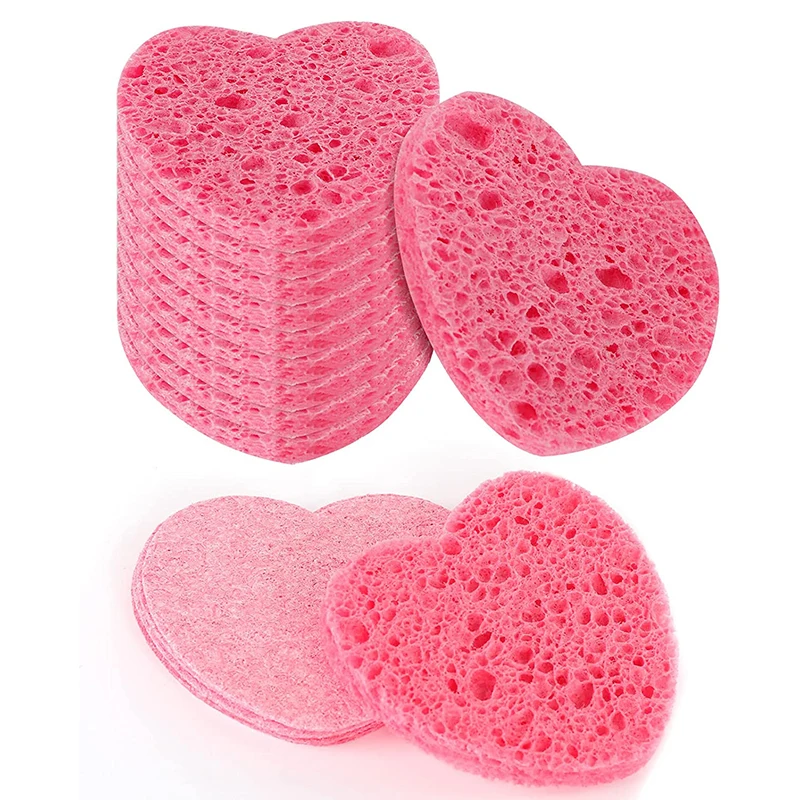 10 Pieces Of Heart-Shaped Fiber Sponge Facial Exfoliation Natural Sponge Facial Cleansing Massage Pores Exfoliation Makeup