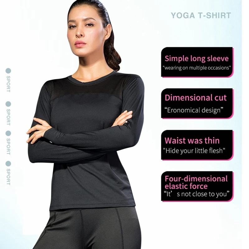 Long Sleeve Workout Shirts Women Quick Dry Gym Athletic T-Shirt Running Hiking Yoga Top with Thumb Hole Slim Fit