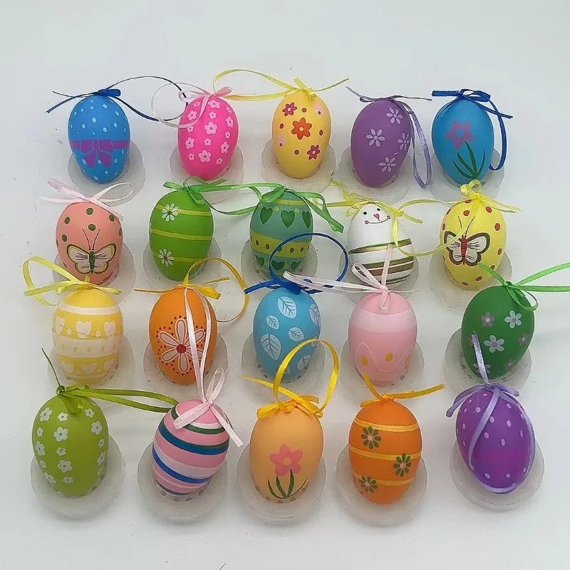 

12/Pcs Easter Decorations Eggs Hanging Colorful Party Wedding Decoration Tree Basket Artificial Plastic Eggs Supplies for Home