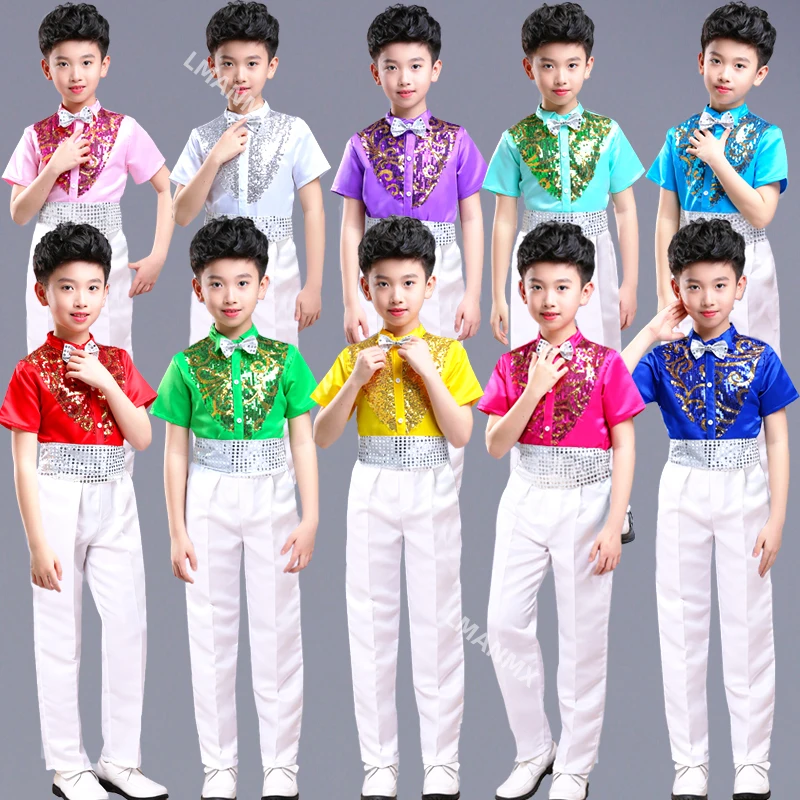 Children's Jazz Dance Latin Dance Choir Performance Costume Boy Host Dress Children's Sequins Collective Reading Performance