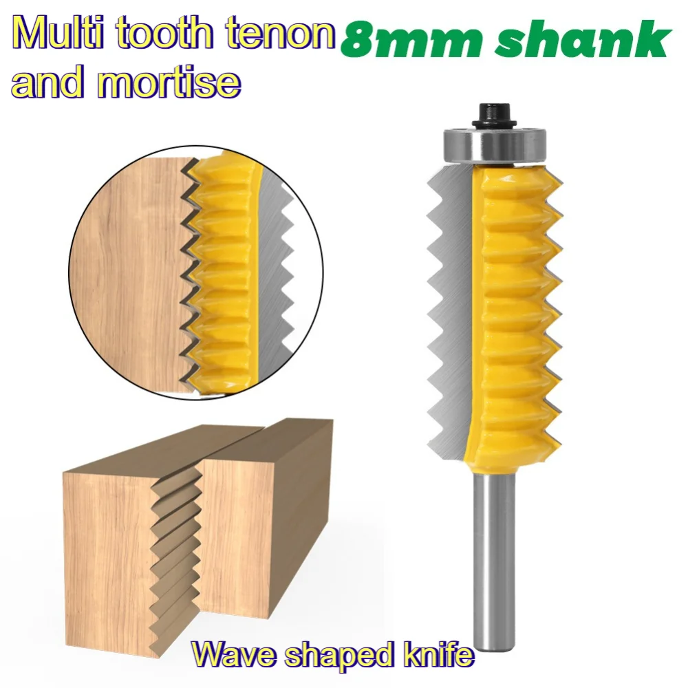 Multi Tooth Tenon and Mortise 8mm Shank Splice Router Bit Carbide Wood Milling Cutter Tenon Joint Woodworking Trimming Tool