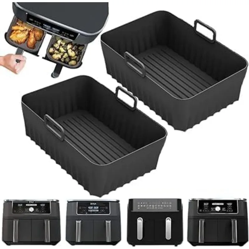 

2PCS For Dual Zone Double Stack Air Fryer Rectangular Air Fryer Reusable Silicone Liners, Compatible with Ninja AF300EU/AF400EU
