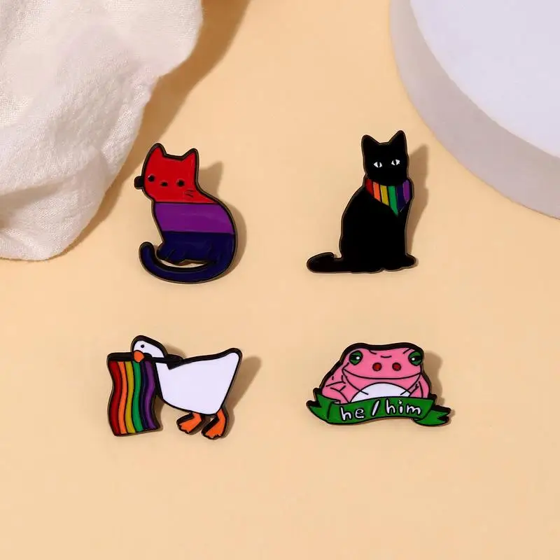 Pins Custom Love is Love He Him Brooches LGBT Lapel Badges Cats Frog Goose Jewelry Gift for Kids Friends Pride Flag Enamel