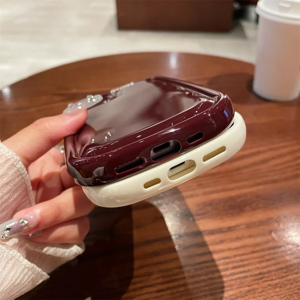 Cute Candy Color Wave Oval Phone Case For iPhone 16 15 14 13 12 11 Pro Max 16 Plus Glossy Air Cushion Bumper Protection Cover image 5