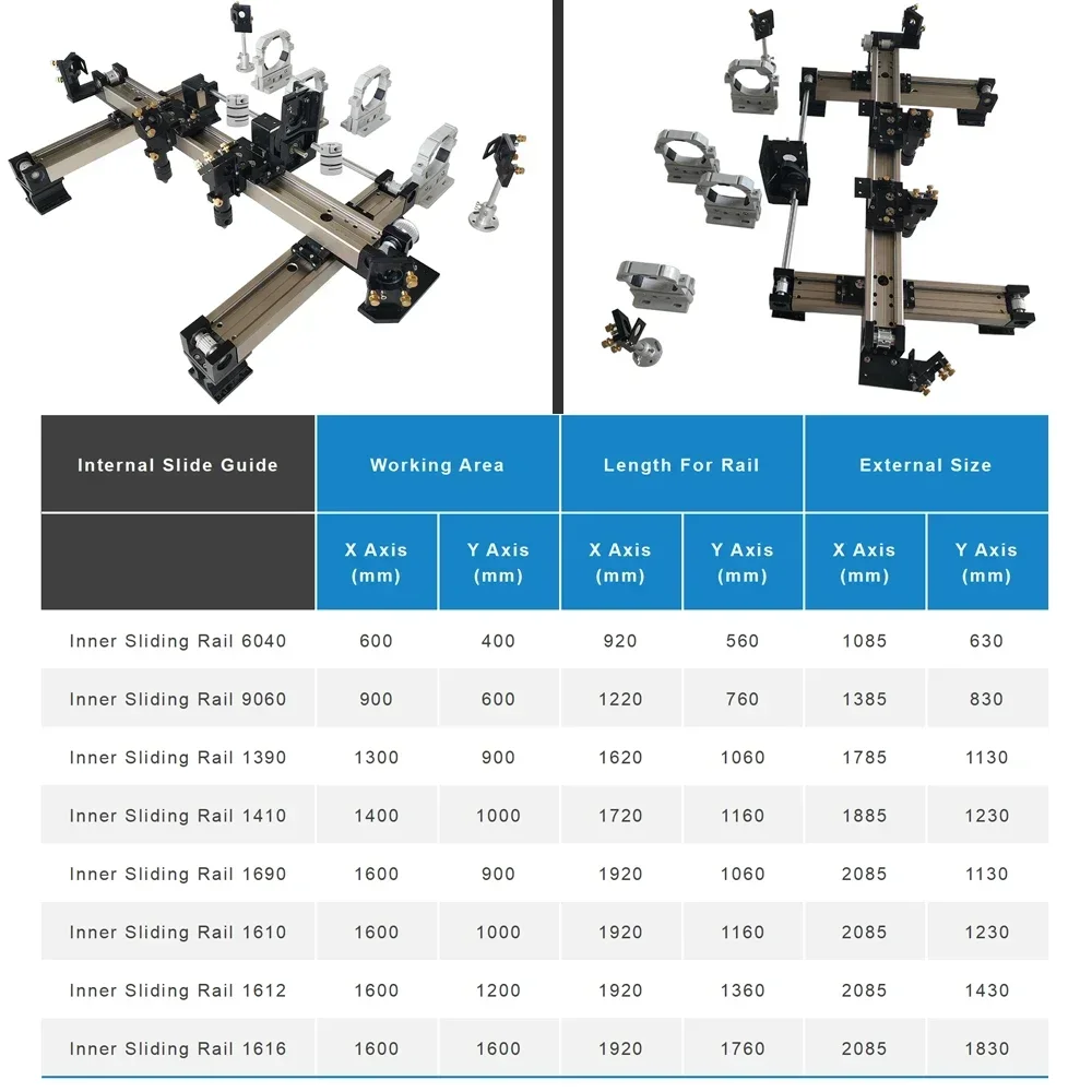 مجموعة الأجزاء الميكانيكية بالليزر 900*600 مللي متر مجموعات القضبان المنزلقة الداخلية قطع الغيار لتقوم بها بنفسك 9060 CO2 آلة قطع النقش بالليزر