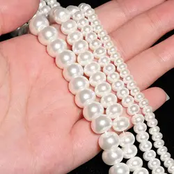 Flat Round White Imitation Pearls Glass loose Beads For Jewelry Needlework Making DIY Handmade earring Bracelets Accessories