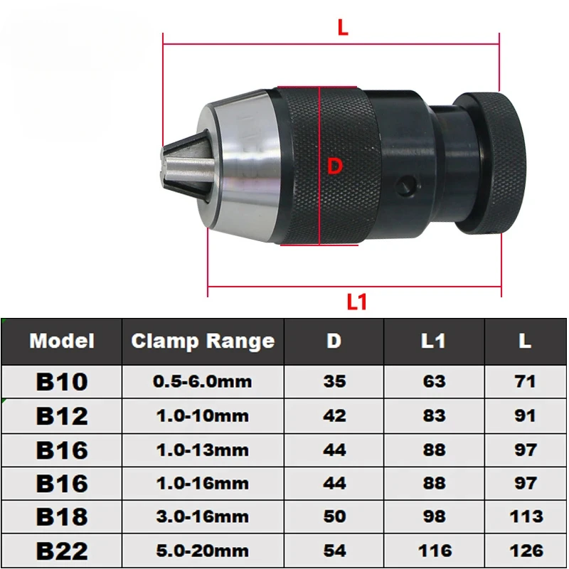 Imagem -02 - Mandril de Broca Auto-aperto com Travamento Automático sem Chave B10 B12 B16 B18 B22 Ferramentas de Torno Toolhoder Mta Mtb r8 C20 para Broca