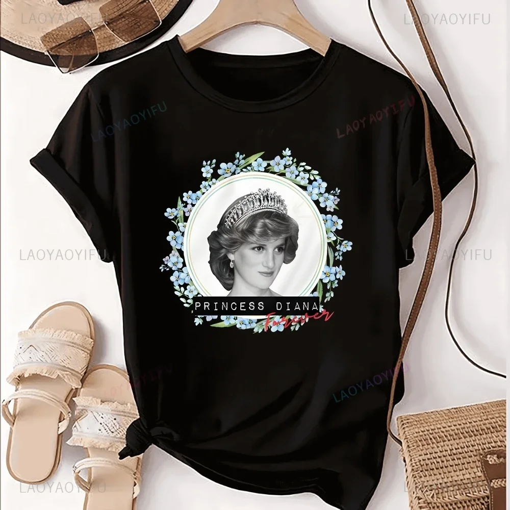 Commemorative Princesa Diana Printed T-shirt Top Neutral Trend Harajuku Short Sleeve Unisex Shirt Pattern Large T-shirt