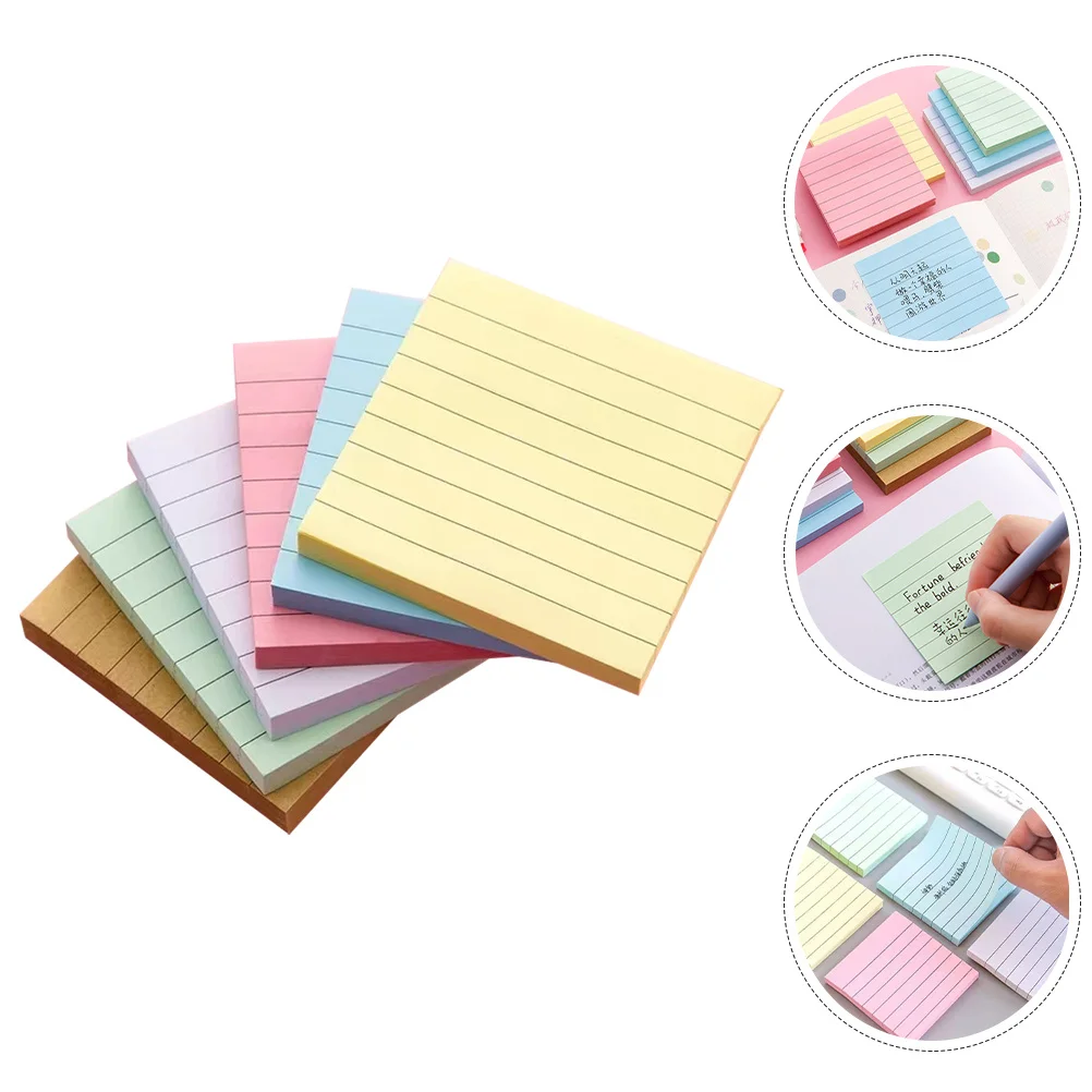 

6pcs Colored Memo Stickers Smooth Writing Portable Self-Adhesive Notepads For School Office Home Reminder Tabs