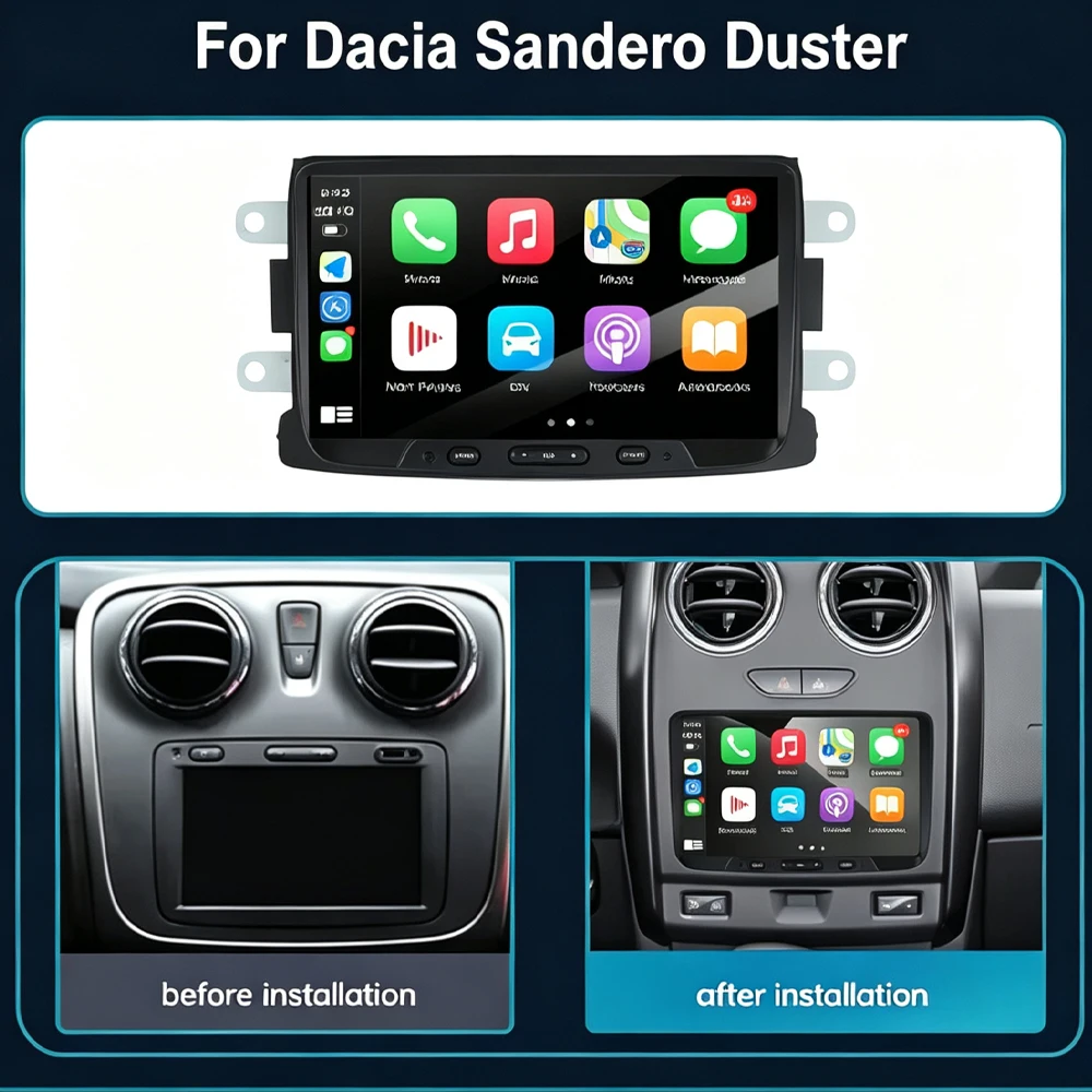 Carplay Auto Android System Car Radio Multimedia Player For Dacia Sandero Duster Stereo GPS Navigation NO 2DIN Head Unit BT FM