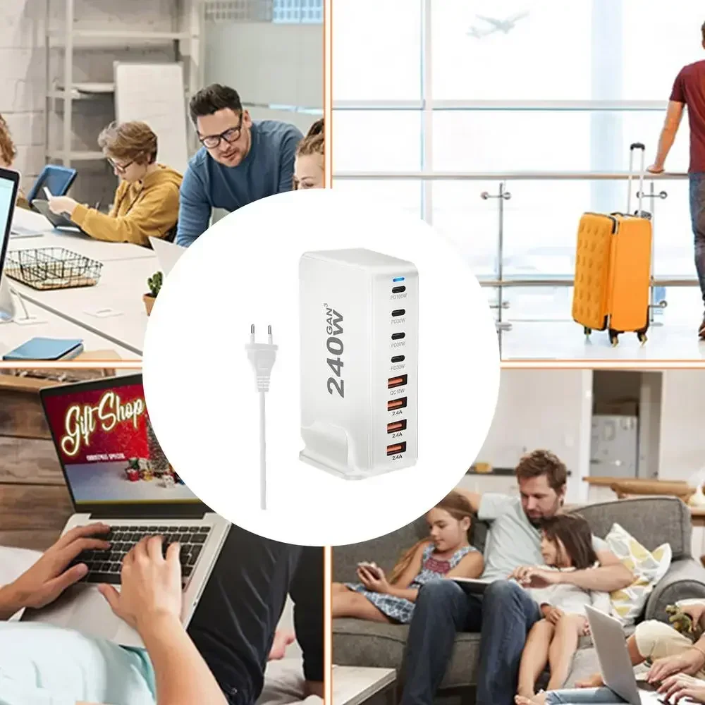 240 واط سطح المكتب GaN شاحن USB نوع C PD 8-port شاحن شحن سريع 3.0 USB نوع C4A4C شاحن USB المحمول