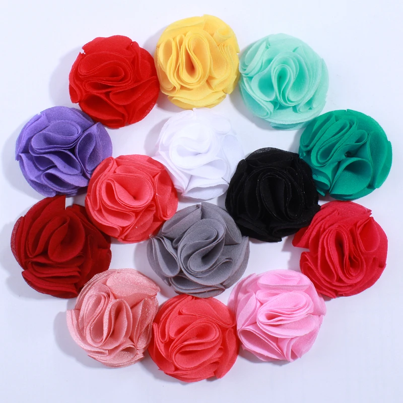 

60PCS 4.5CM Fashion Chiffon Fabric Flowers For Head Wear Hair Flower For Women Girls U Pick Color