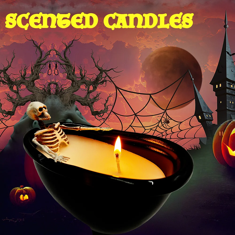 255g Soy Wax Scented Candle Harmless Not Stimulating Good Smell Soy Wax skeleton in the bath gangle Halloween Candle