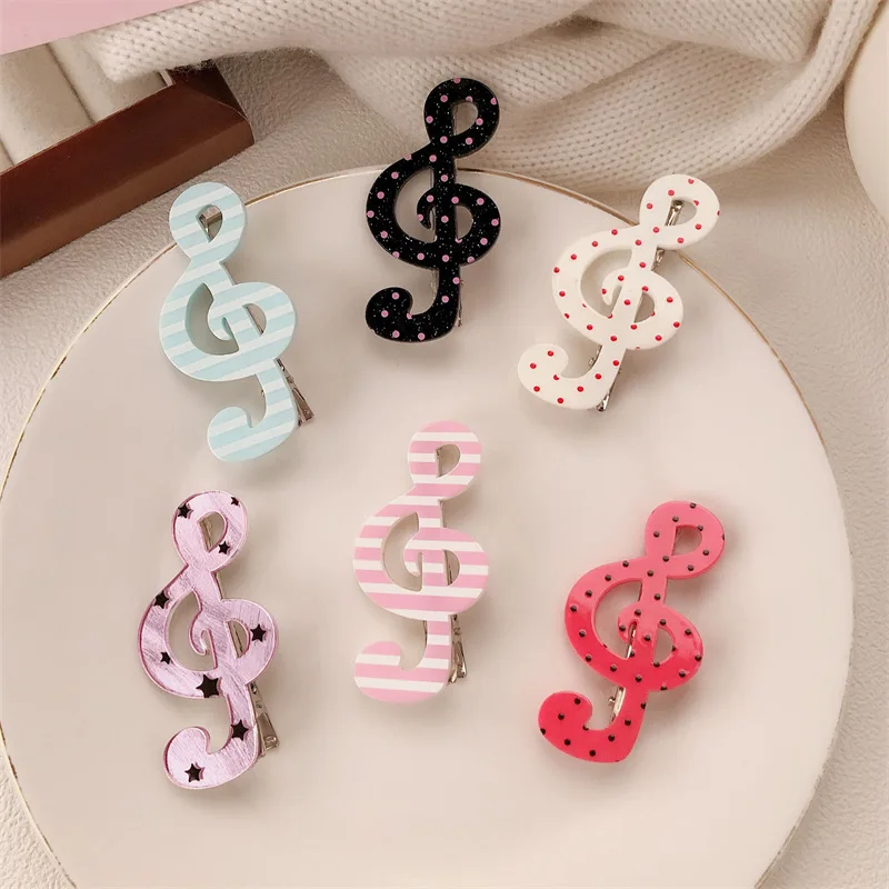

New Polka Dot Music Symbol Hairpin Cute Sweet Girl Heart Bangs Clip Striped Duck Bill Hair Accessories Clip