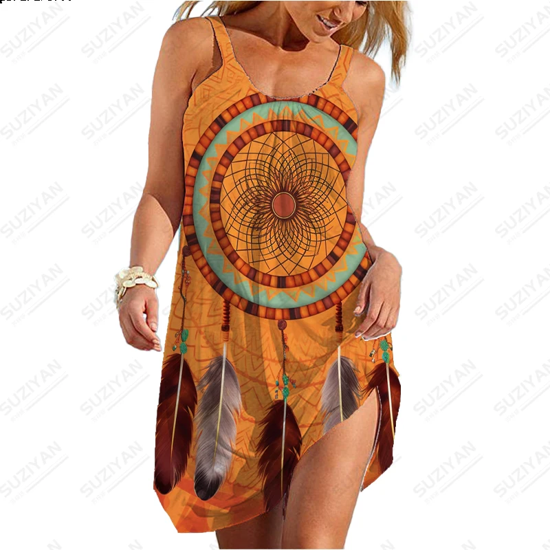 Dreamcatcher Wind Chimes 3D Printing Dress Women's Comfortable Breath Dress Casual Sleeveless Dress Summer High-quality Dress