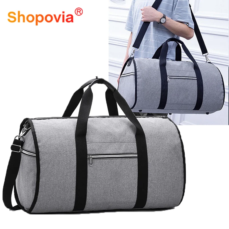 Men\'s Versatile Large Capacity Travel Bag Women\'s Foldable Solid Color Zipper Travel Bags Shoulder Duffle Bag for Business Trip