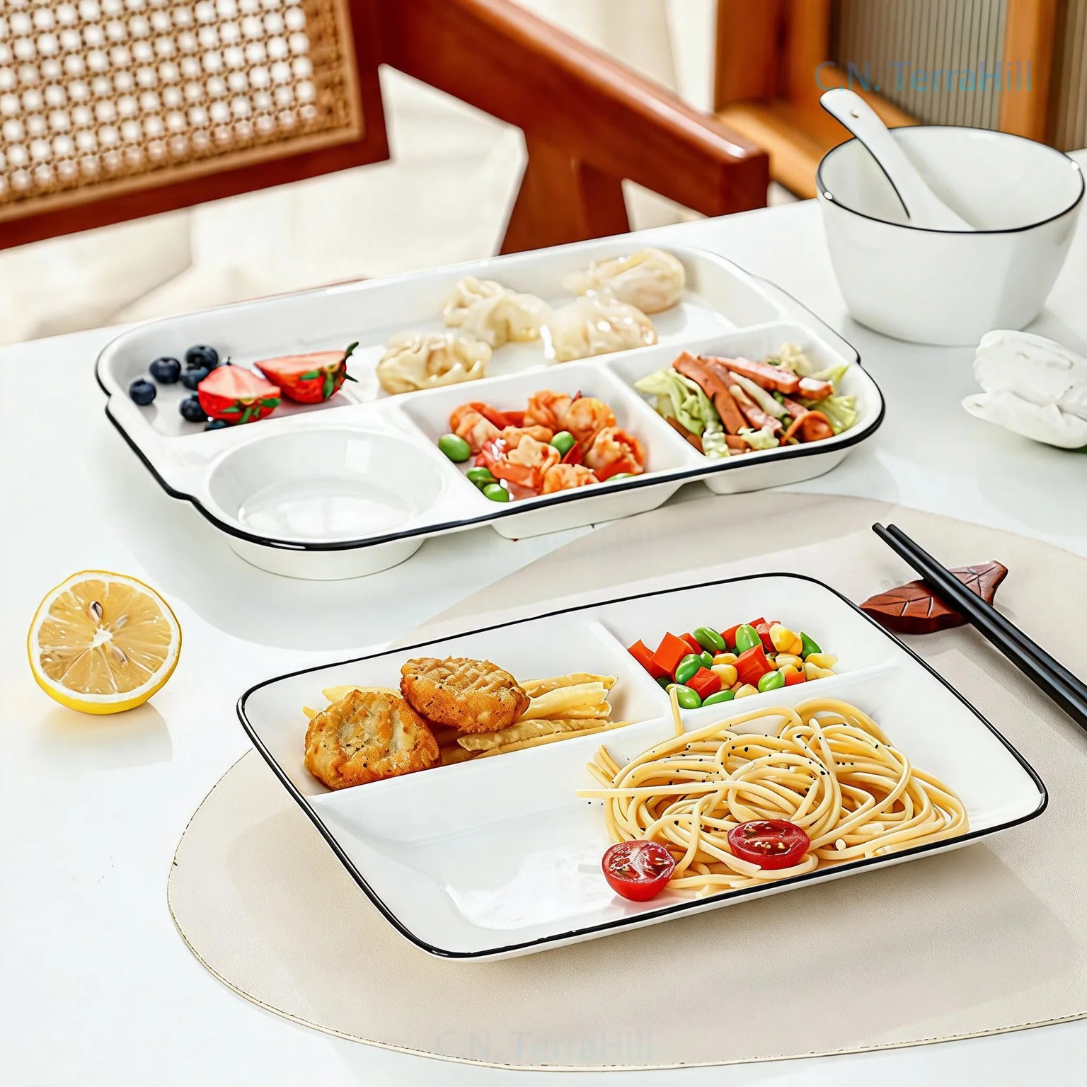 Meal Prep Healthy Breakfast - Ceramic Portion Control Plate, 3-Compartment Divided