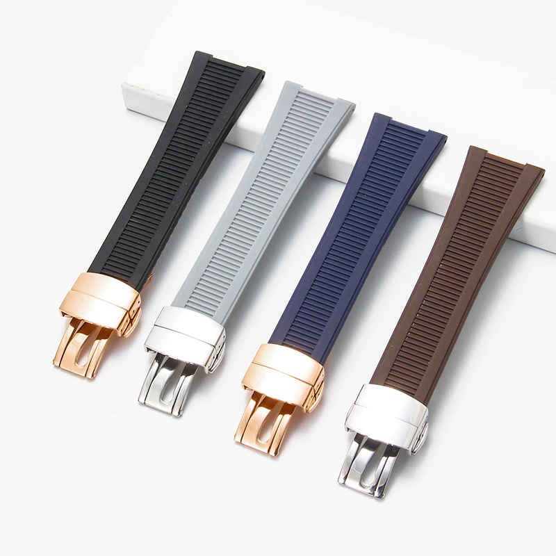 واجهة مقعرة 25x13 مللي متر حزام ساعة سيليكون مشبك قابل للطي ل باتيك فيليب نوتيلوس 5726 5980 حزام مرن مانع لتسرب الماء