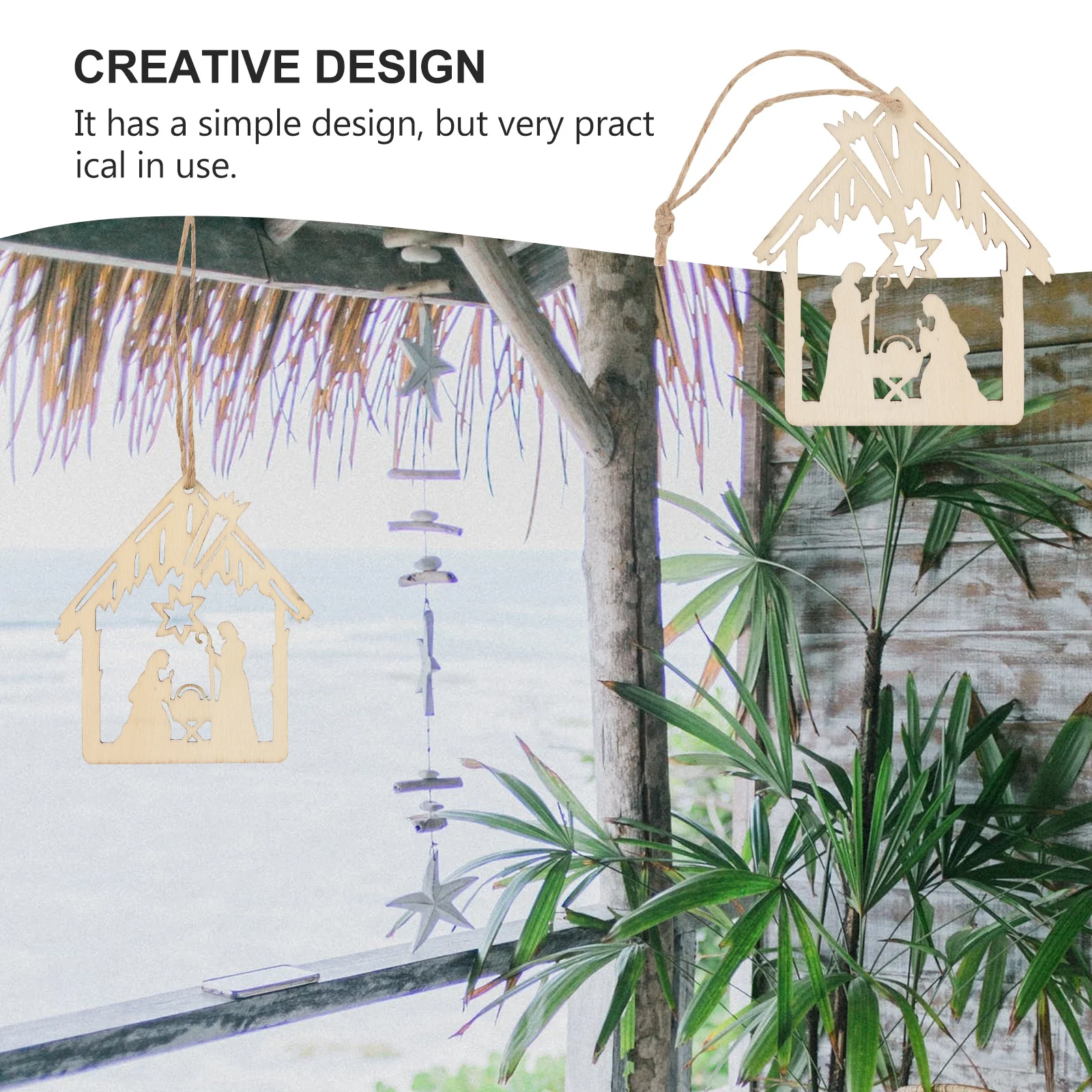 

20Pcs Jesus Birth Pattern Wood Pendant Rustic Hemp Rope Home Festival Pendant Jesus Memorial Day Hanging Decor Wood Craft