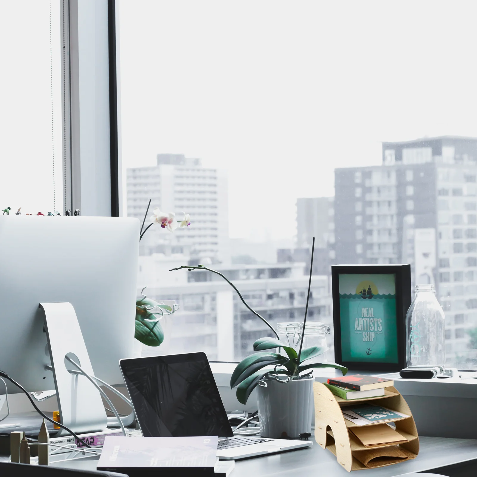 

Wooden Desktop Organizer Storage Rack Modern Design Multi-Layer Storage Box Office Supplies Pen Scissors Holder File Shelf