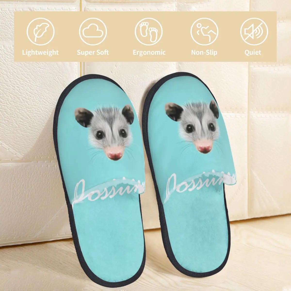 Inverno caldo donna uomo peluche piatto pantofole da interno ritratto di Opossum Furry Home scarpe antiscivolo