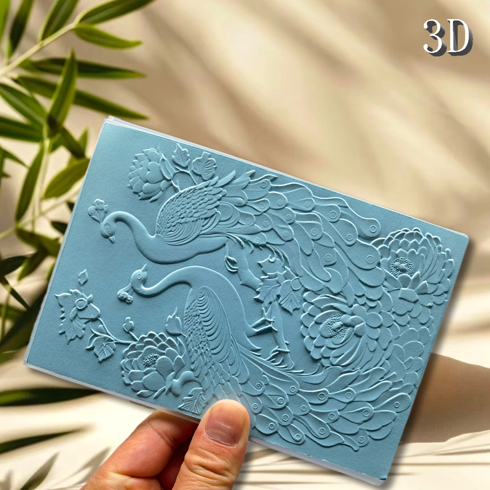 Exquisite Relief: Blumen und Vögel ergänzen sich gegenseitig „Element Design 3D-geprägte Ordner – Weißer Hintergrund mit Texturmuster