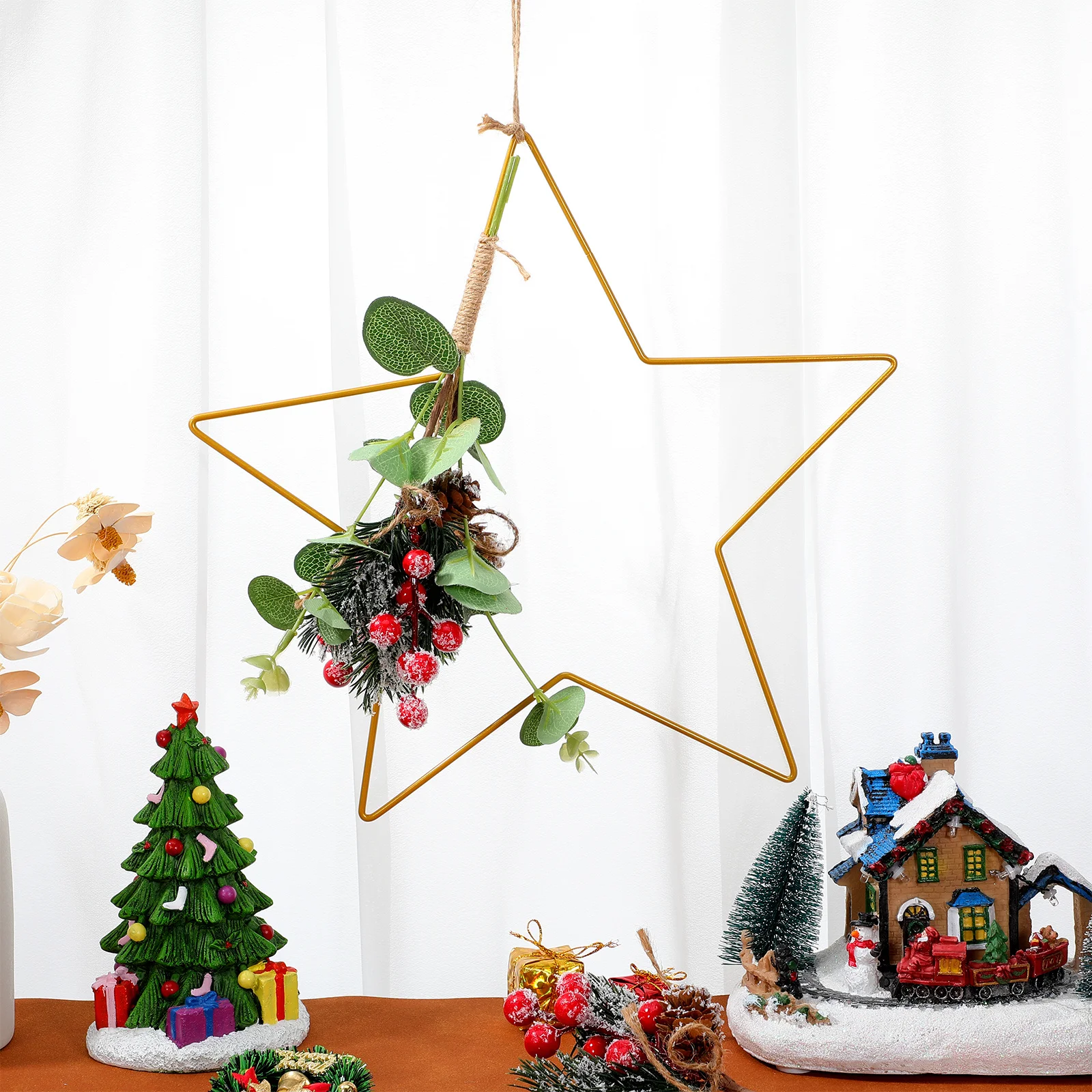 

30cmx3mm Metal Golden Pentagram Wall Art Hanging Pendant for Home Decor Office Christmas Tree Party Accent