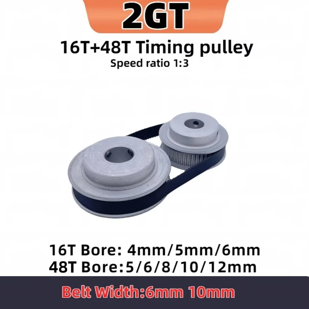 16T 48T 2GT Timing Pulley Set Reduction 1：3 Belt Width 6mm 10mm 16Teeth 48Teeth GT2 Synchronous Pulley Belt Kit 2GT Belt Pulle