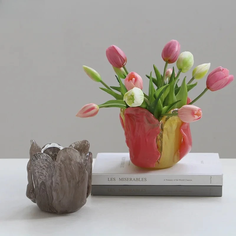 

Colorful Flower Buds Glass Vase Hydroponics Plant Pots Table Decoration Flowers Arrangement Floral Vases Room Aesthetic Decor