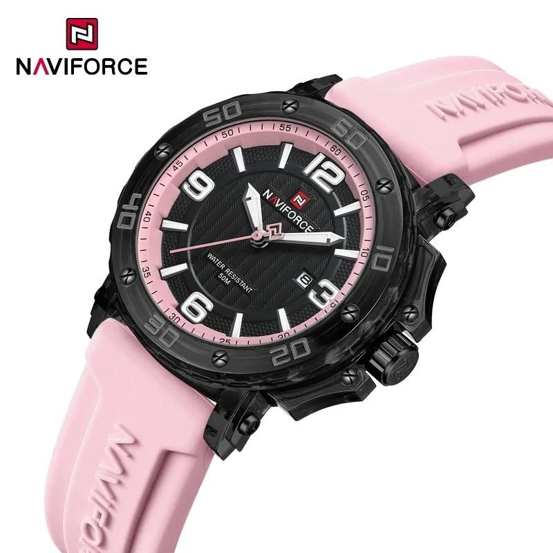 

NAVIFORCE 725, простые роскошные женские кварцевые часы, водостойкий календарь, светящийся силиконовый ремешок, детские модные повседневные часы