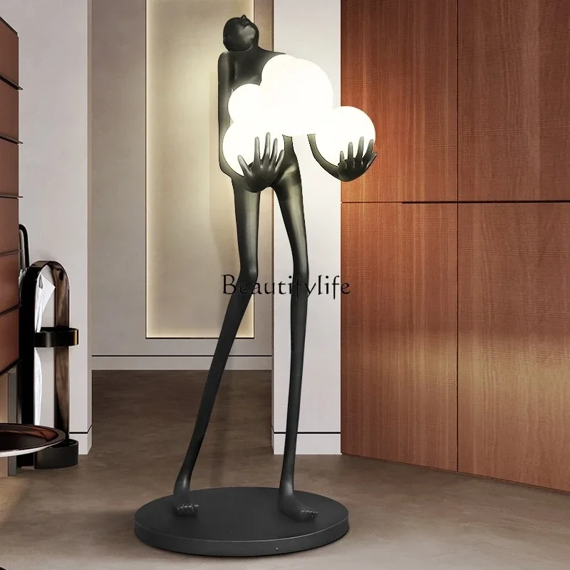 

Nordic Humanoid Statue Sculpture Floor Long Arm Ball Creative Design Decoration Luminous