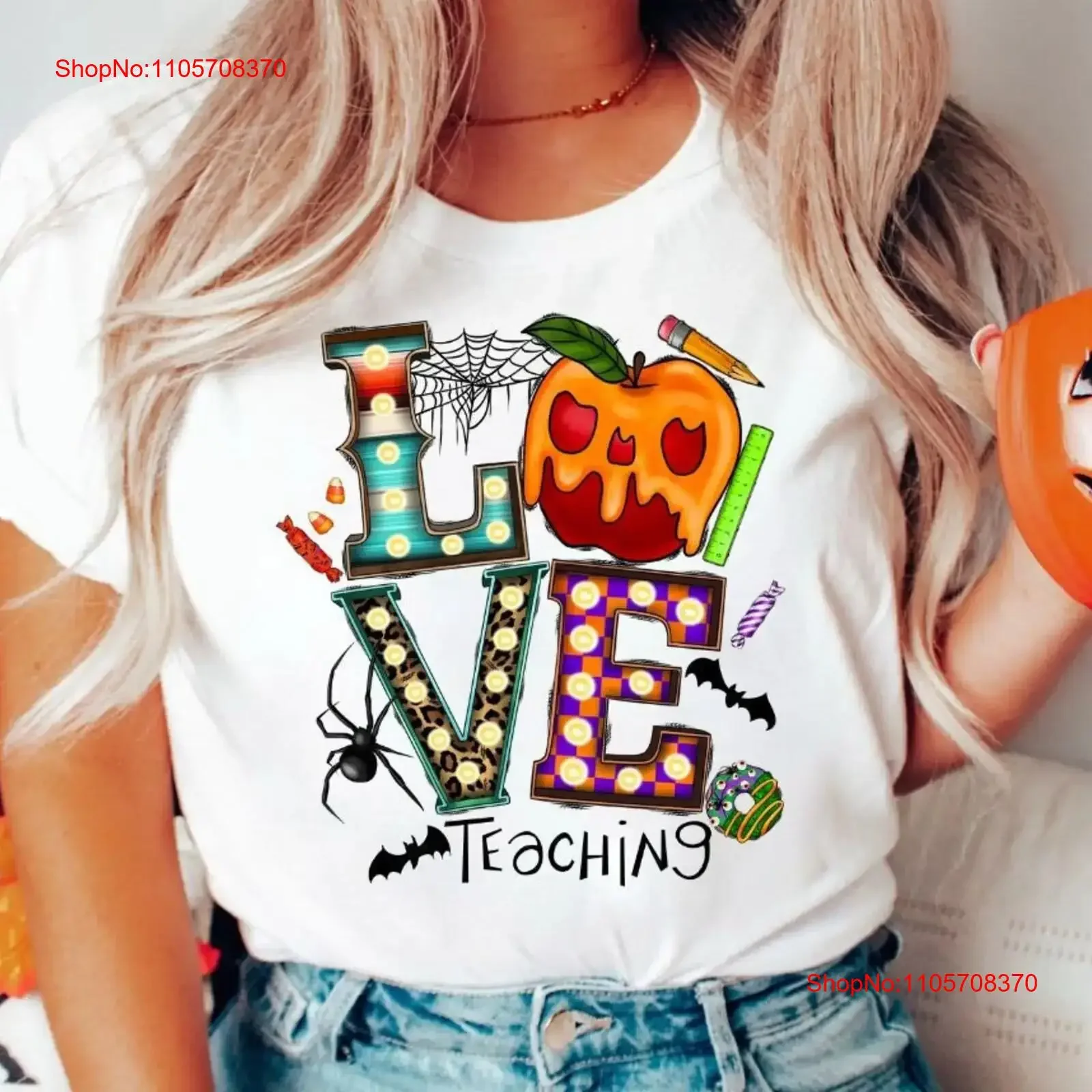 Love Teaching Halloween T Shirt Teacher Field Trip for Teachers vintage Washed Comfortable Unisex designer clothes Stretched