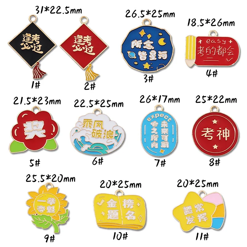 Wish Words Metal Charm Pendant 20pcs High Quality Lucky Enamel Charms Chinese Wishes Gold Earrings Making Accessories DIY image 2