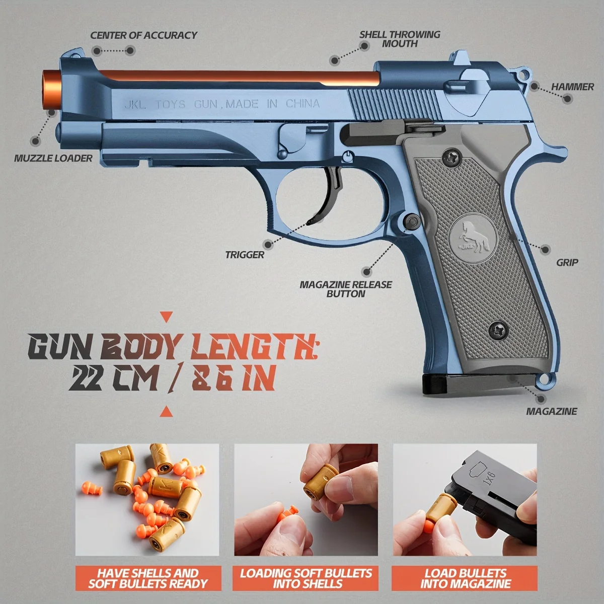 Speelgoedpistool, Zachte Kogel Speelgoed Pistool Voor Jongens, Speelgoed Schuimblaster, Lege Shell Uitwerpen Speelgoedpistool Pistool, Kerst Verjaardagscadeaus