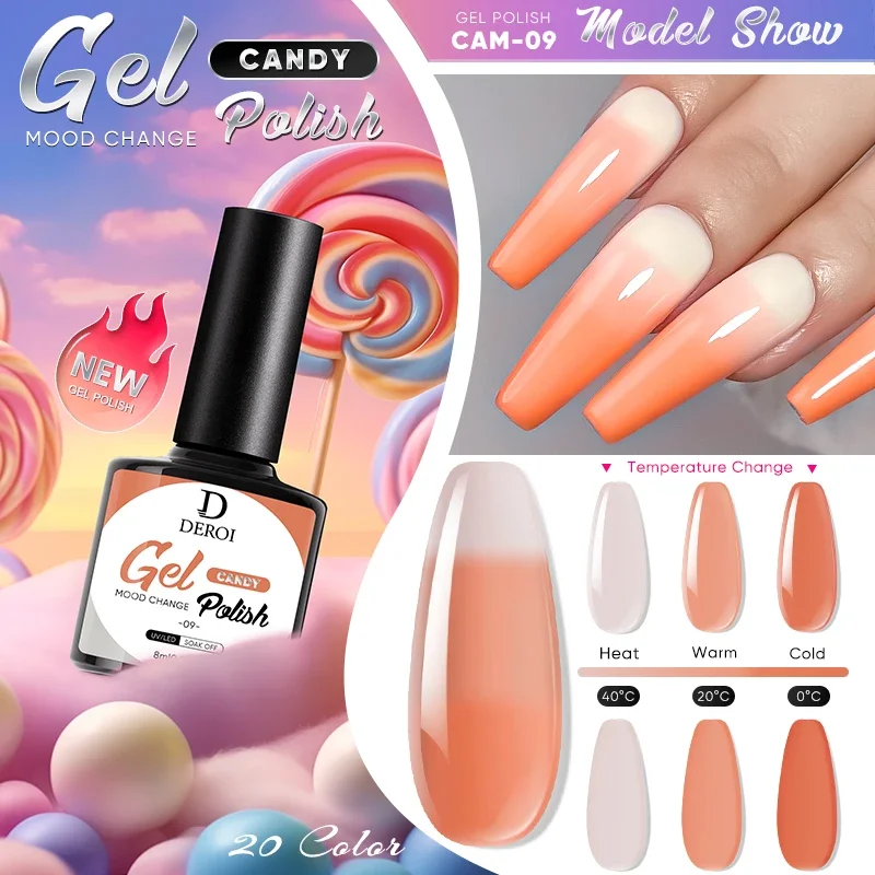 DEROI Gradient Nail Gel Polish Nail Art Thermal Gel Nail Polish Nude Varnish Manicure Temperature Color Changing Semi Permanent