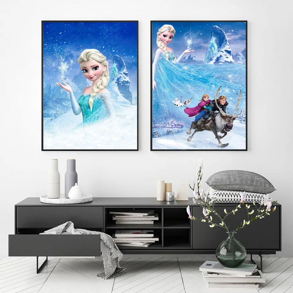 MINISO Disney Frozen Home Living Room Bedroom Art Posters Anna and Elsa Children\'s Room Wall Decoration Mural HD Canvas Painting