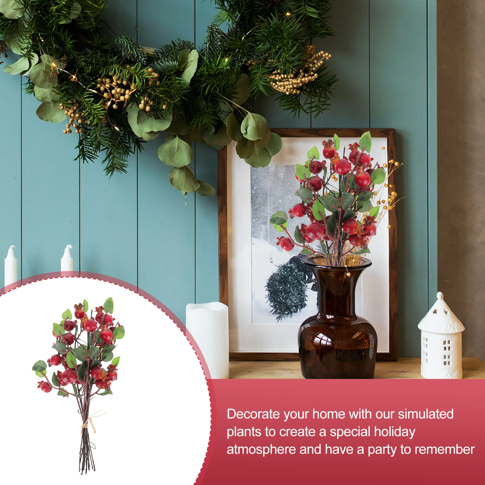 

1pc Christmas Decoration Artificial Holly Berries Fake Red Bunch For Wedding Holiday Home Party Xmas Berry Stems