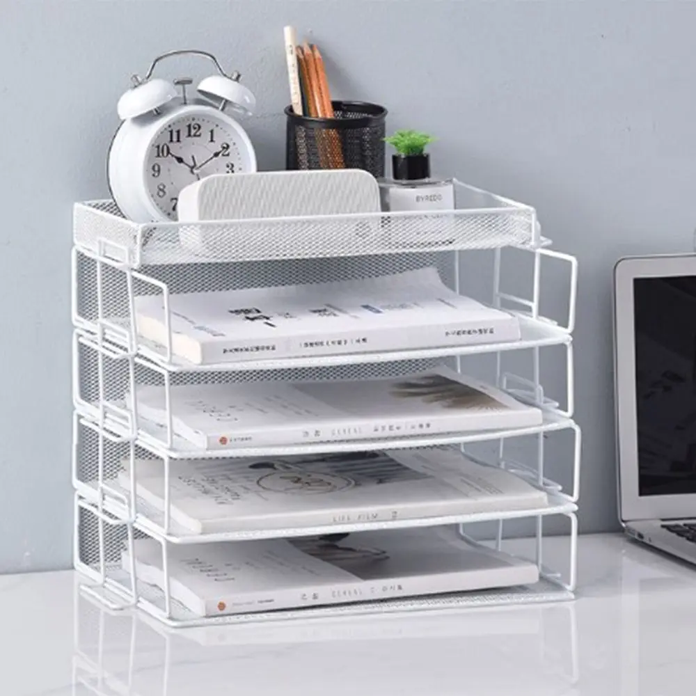 Single Layer File Storage Rack Stackable Space Saving Desktop Document Shelf Durable a4 Letter Tray Organizer Home